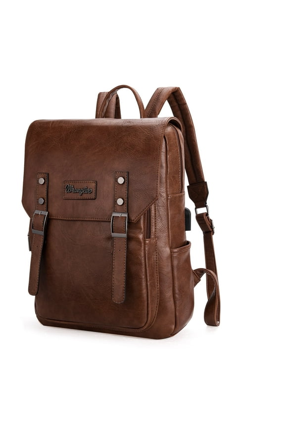 Wrangler Leather Backpack Purse for Women Laptop Backpack Fashion Pink Backpack, Dark Brown