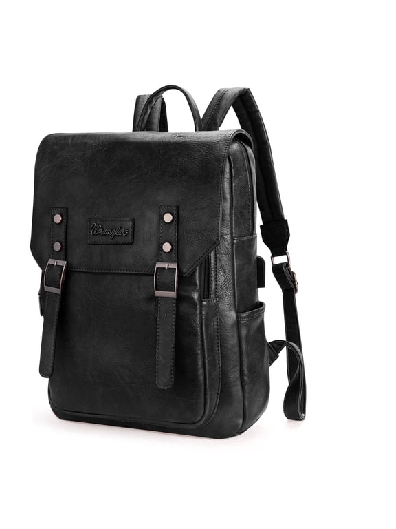 Wrangler Leather Backpack Purse for Women Laptop Backpack Fashion Backpack, Black