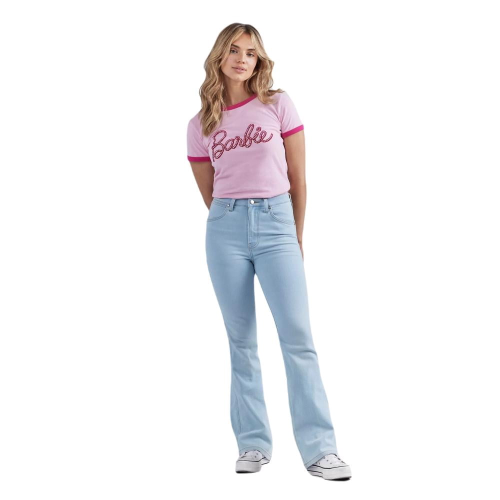 Wrangler Ladies Slim Fit Ringer Tee, 100% Cotton, Light Pink Crew Neck ...