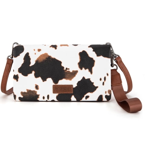 Wrangler Bifold Wristlet for Women RFID Blocking Wallet with Crossbody Strap, Cow-Brown