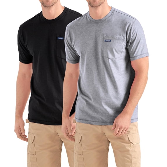 Wrangler Big and Tall T-Shirts for Men, 2 Pack Cotton Tee Chest Pocket - Blk/Hthr Grey 3X