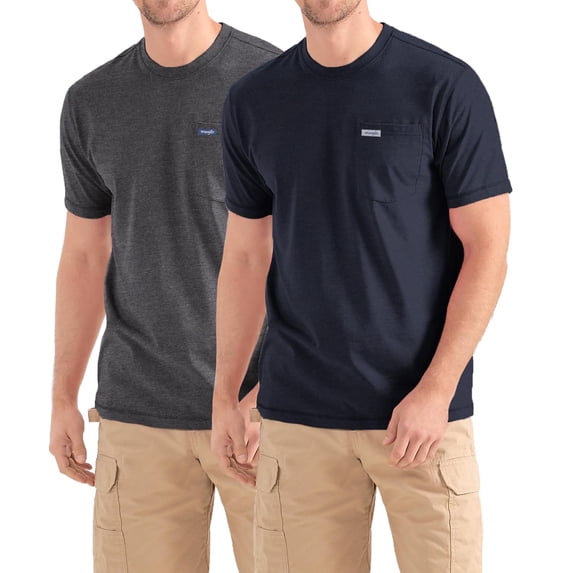 Wrangler Big and Tall T-Shirts for Men, 2 Pack Cotton Tee Chest Pocket - Navy/Carbon Heather 3XLT
