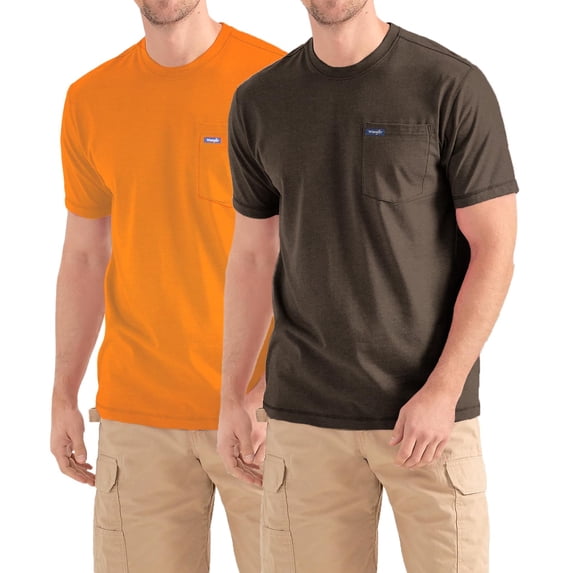 Wrangler Big and Tall T-Shirts for Men - 2 Pack Cotton Tee with Chest Pocket Brown/Orange - Brown/Orange 4X
