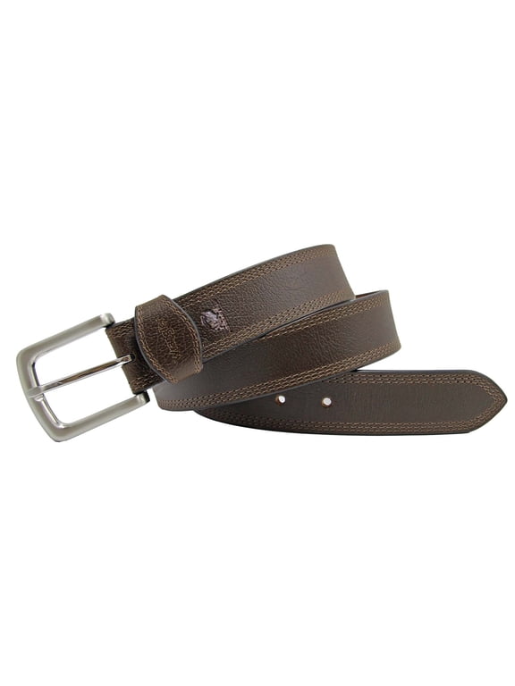 Men's Bison Leather Belt with Triple Stitching - River Tan