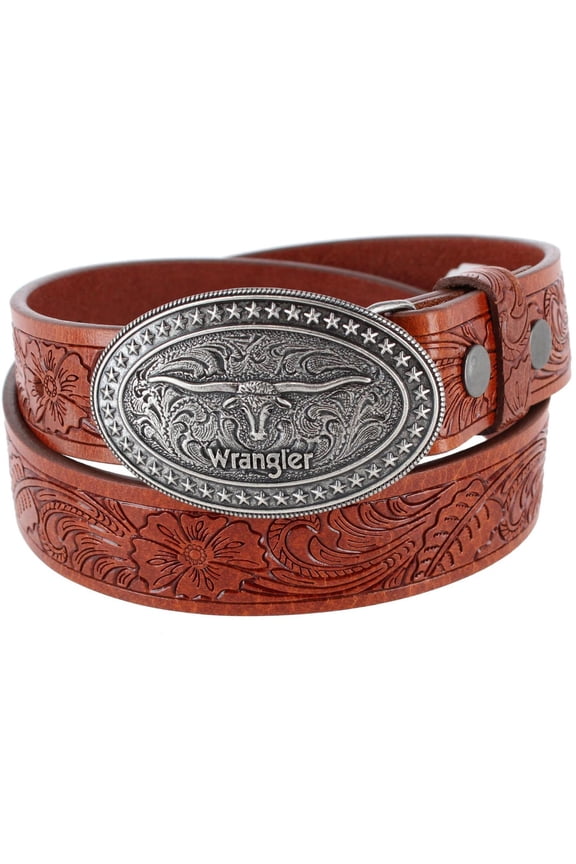 Boy's Leather Western Embossed Belt with Removable Buckle