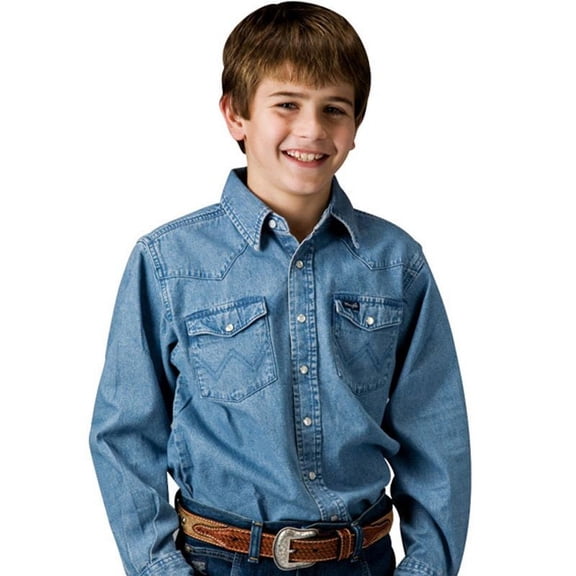 Wrangler Boys  Boy`s Stonewash Snap Work Shirt Small(5-6) Stonewashed Indigo