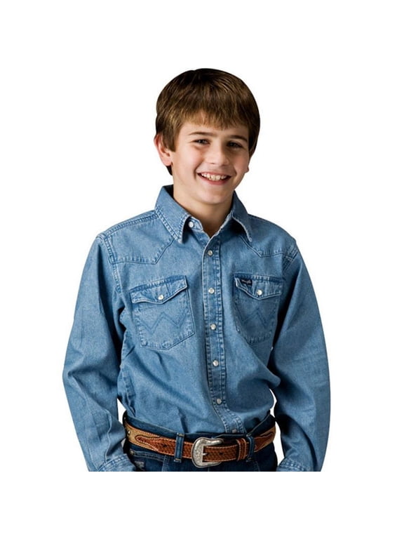 Boys Boy`s Stonewash Snap Work Shirt Small(5-6) Stonewashed Indigo