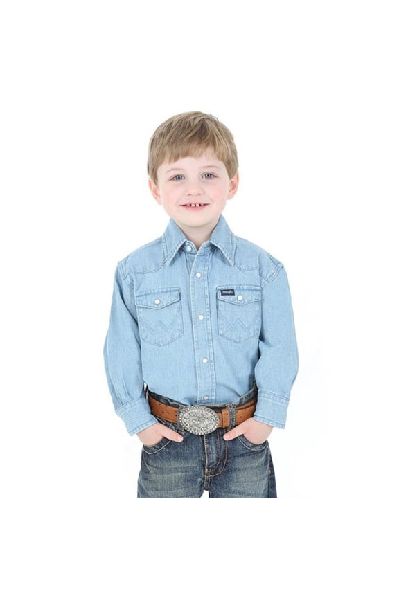 Boys Boy`s Stonewash Snap Work Shirt XL Stonewashed Indigo