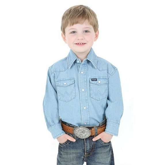 Wrangler Boys Boy`s Stonewash Snap Work Shirt XL Stonewashed Indigo
