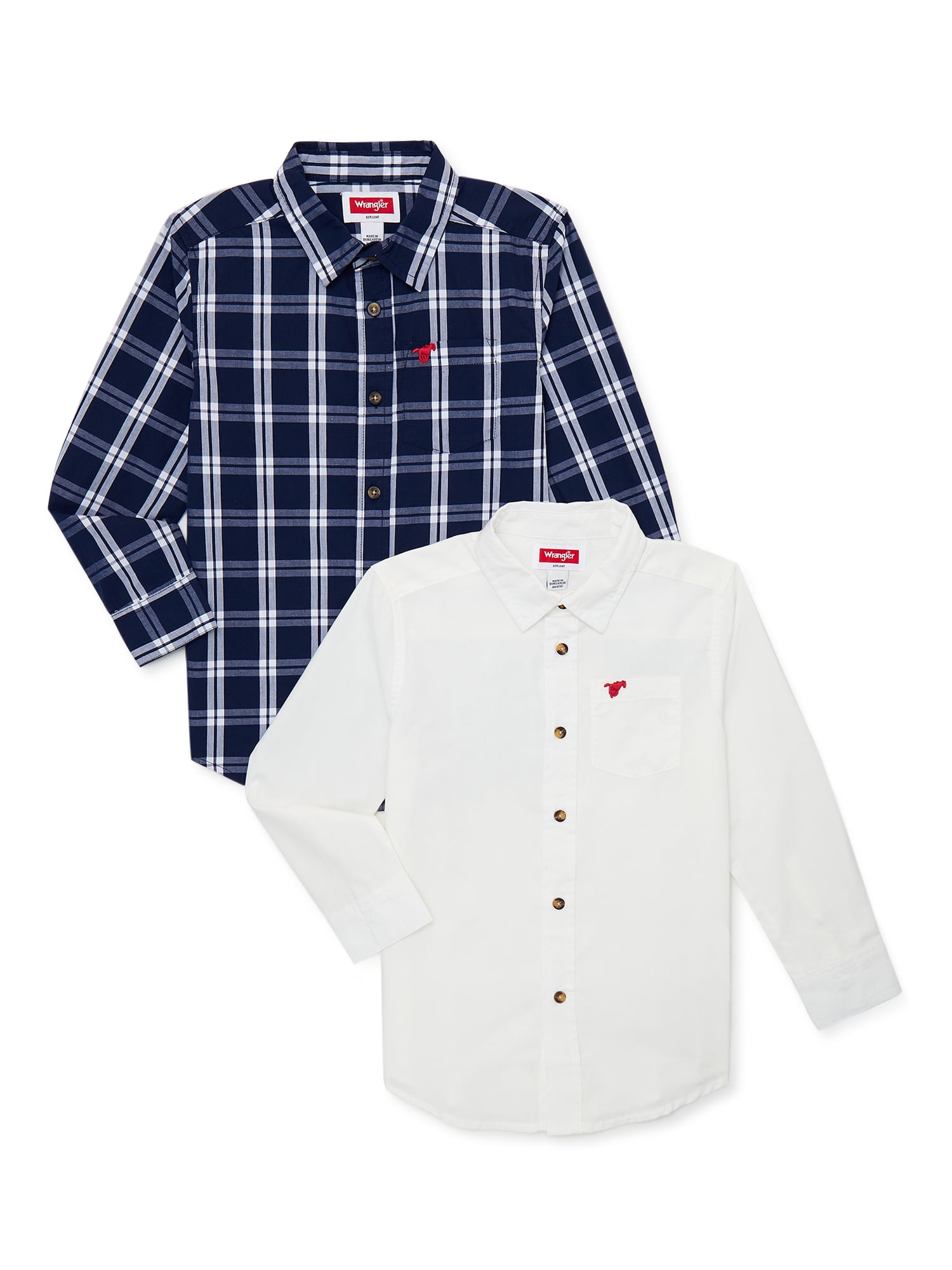 Wrangler Boys Buttonup Shirt with Long Sleeves, 2Pack, Sizes 418