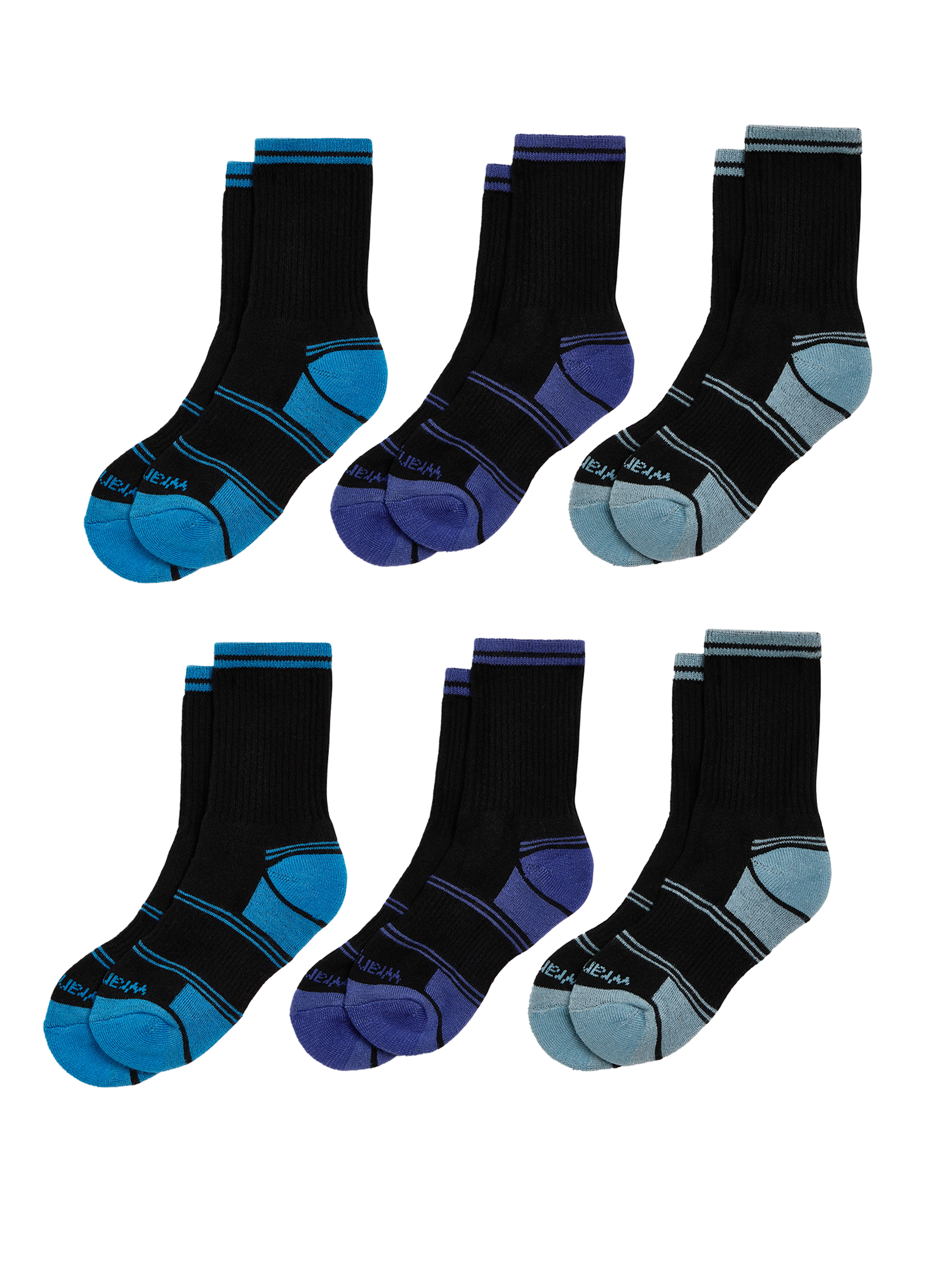 Wrangler Boys' Essentials Cool Comfort Crew Socks, Assorted Cushioned Socks for Kids, Medium, 6-Pack