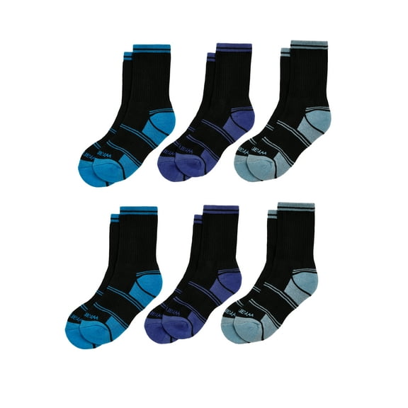 Wrangler Boys' Essentials Cool Comfort Crew Socks, Assorted Cushioned Socks for Kids, Large, 6-Pack