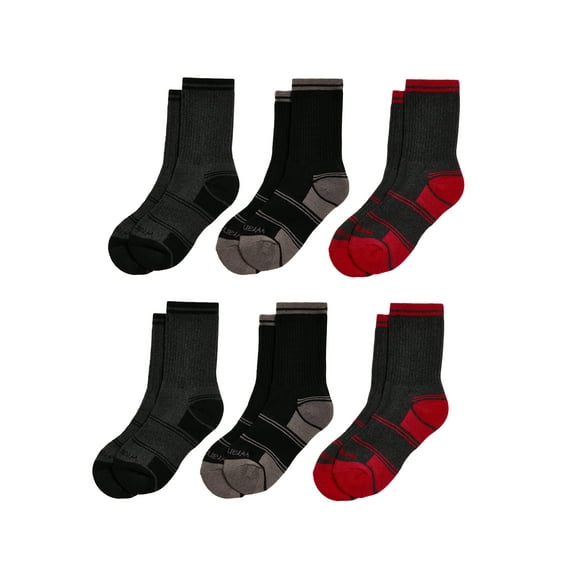 Wrangler Boys' Essentials Cool Comfort Crew Socks, Assorted Cushioned Socks for Kids, Large, 6-Pack