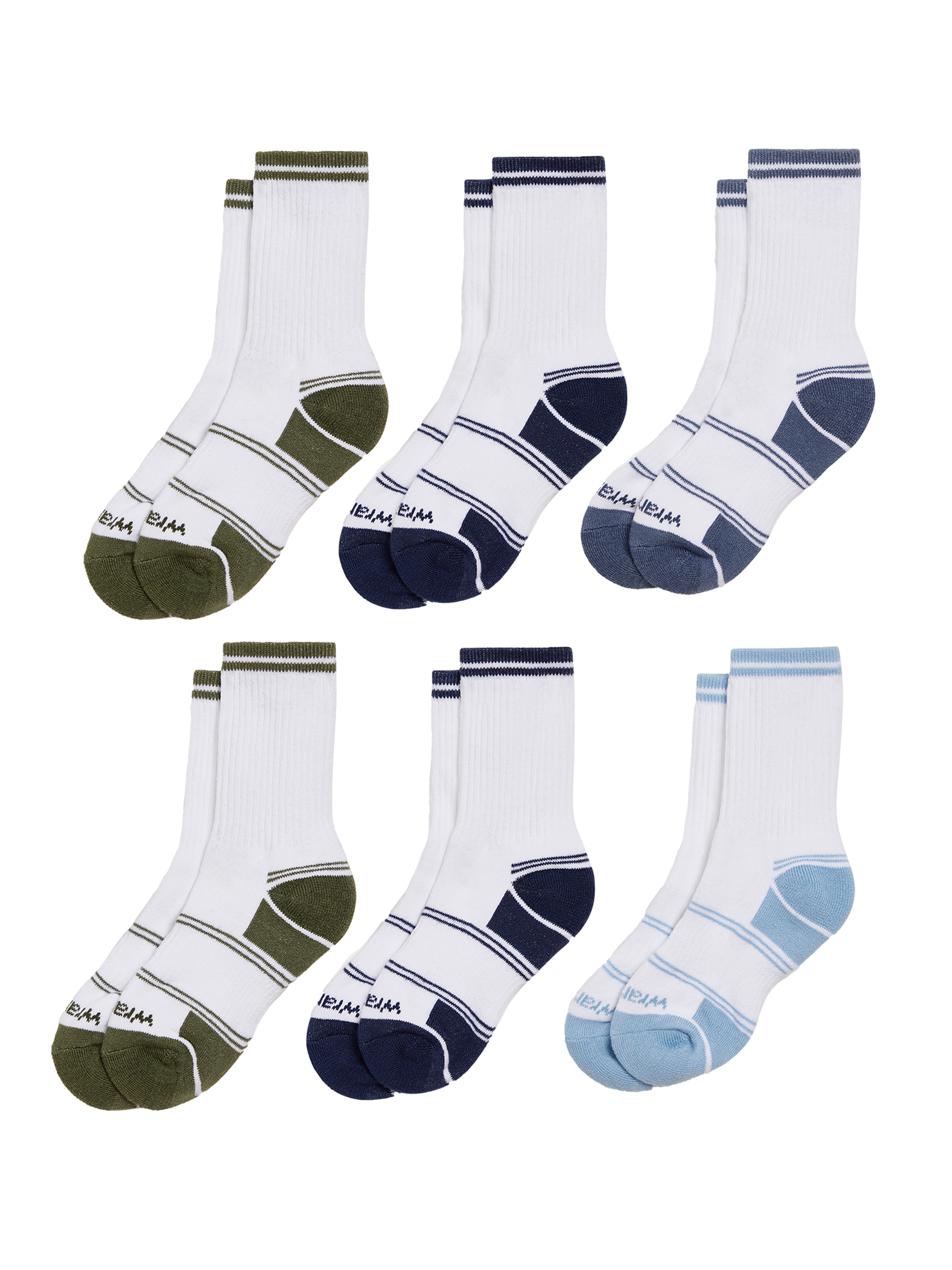 Wrangler Boys' Essentials Cool Comfort Crew Socks, Assorted Cushioned Socks for Kids, Large, 6-Pack