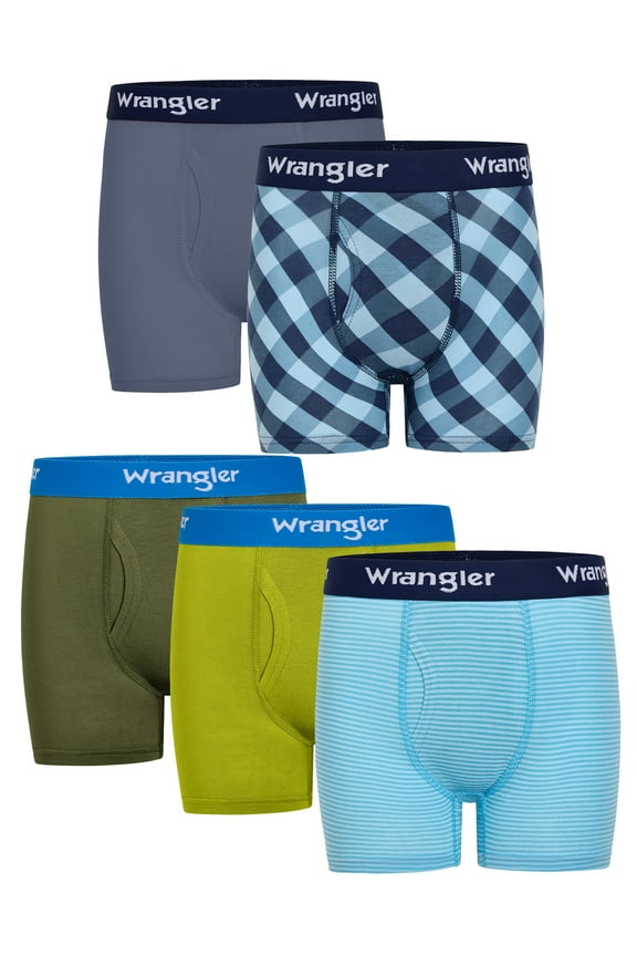 Boys' Cotton Boxer Briefs, Soft Boys Underwear w/ 4-Way Stretch, Medium, 5-Pack