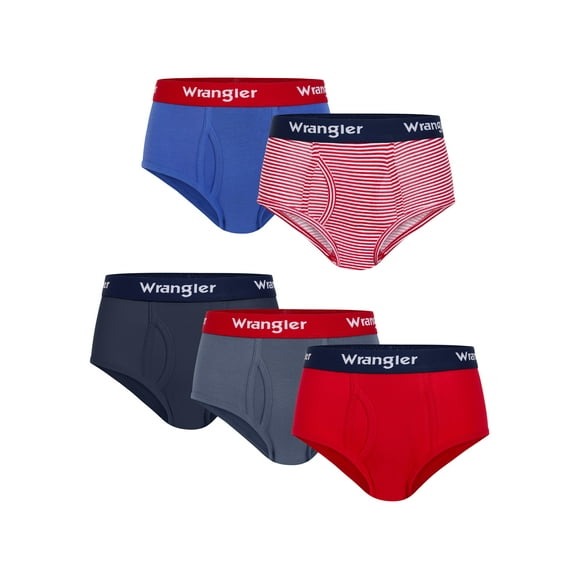 Wrangler Boys' Cotton Briefs, Soft Boys Underwear w/ 4-Way Stretch, Medium, 5-Pack