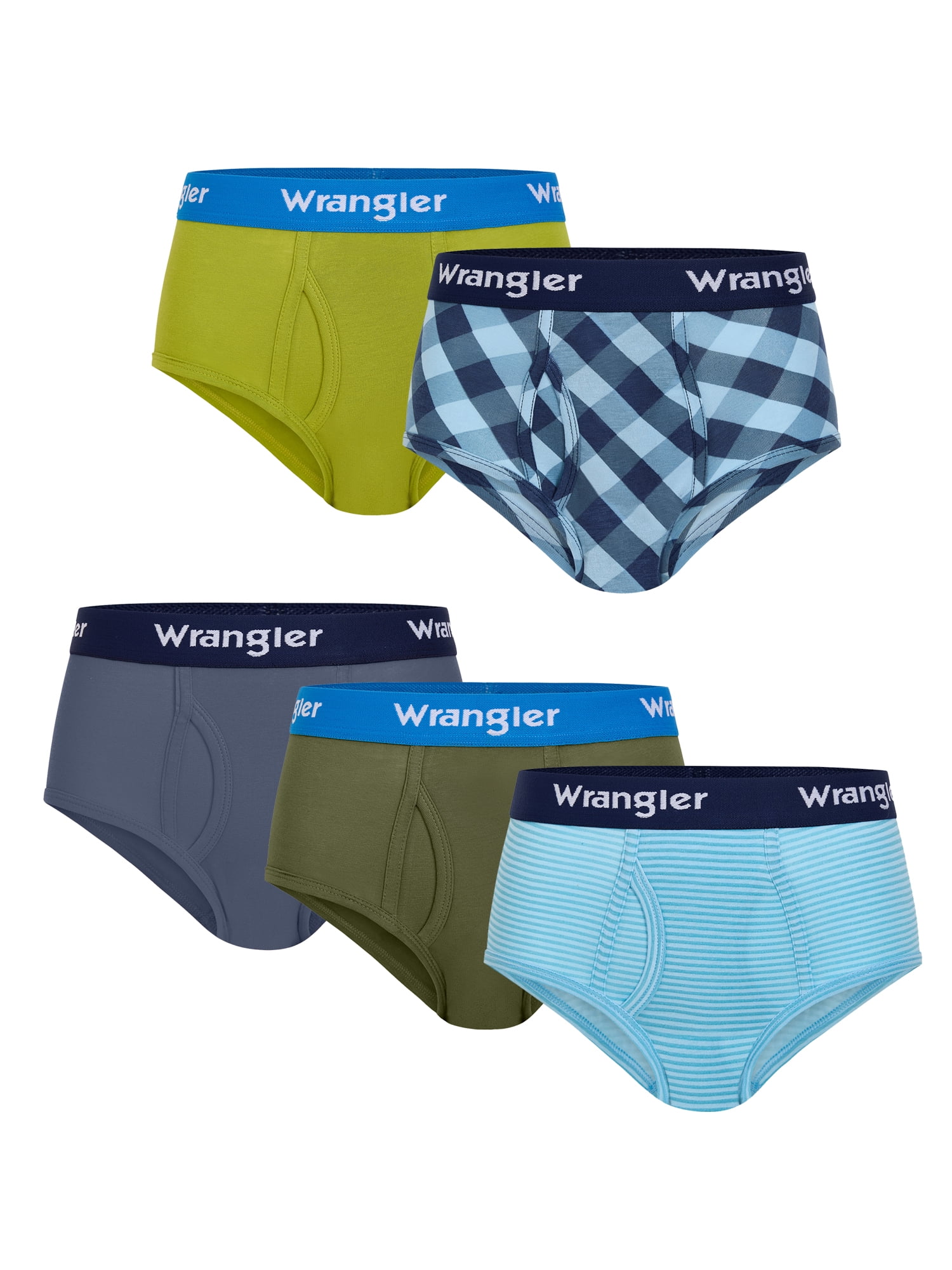 Wrangler Boys' Cotton Briefs, Soft Boys Underwear w/ 4-Way Stretch, Medium, 5-Pack