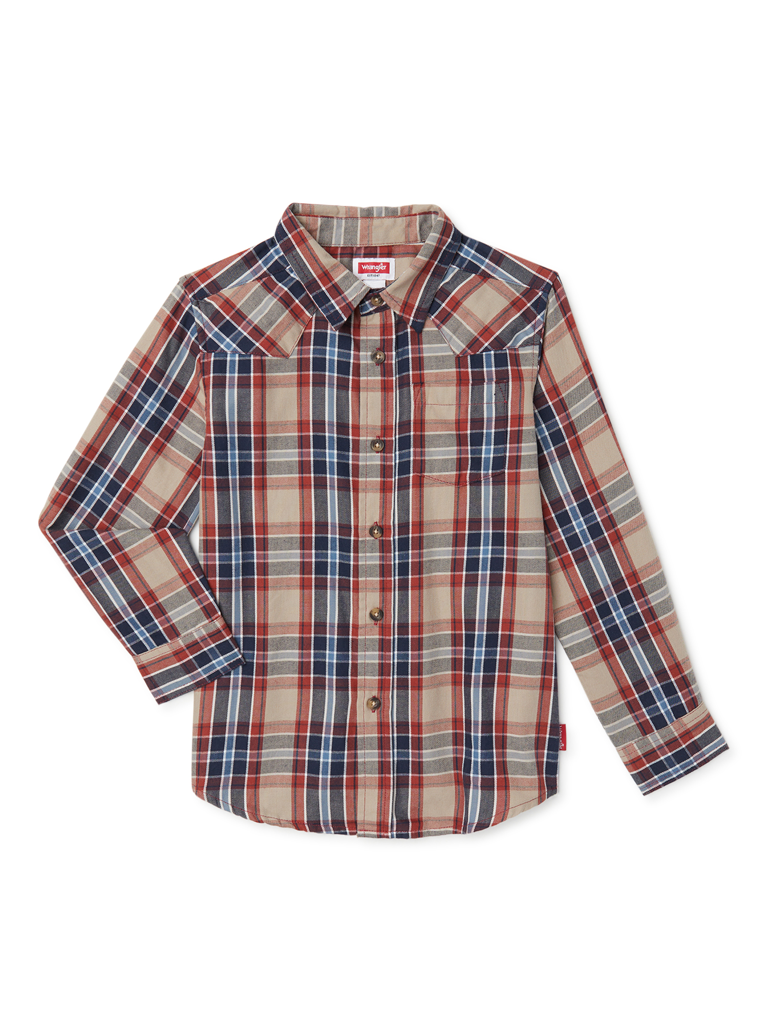 Wrangler Boys Long Sleeve Button-Up Shirt, Sizes 4-18 & Husky - image 1 of 3