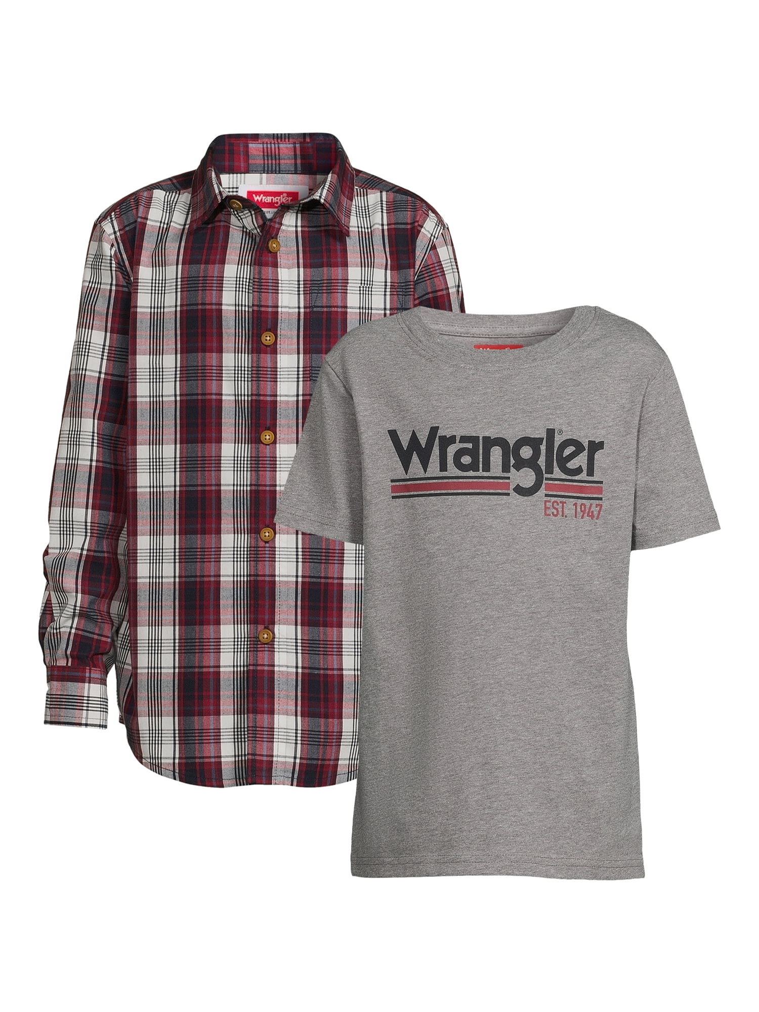 Wrangler Boys Long Sleeve ButtonUp Shirt and Short Sleeve Graphic TShirt, 2Pack, Sizes 418