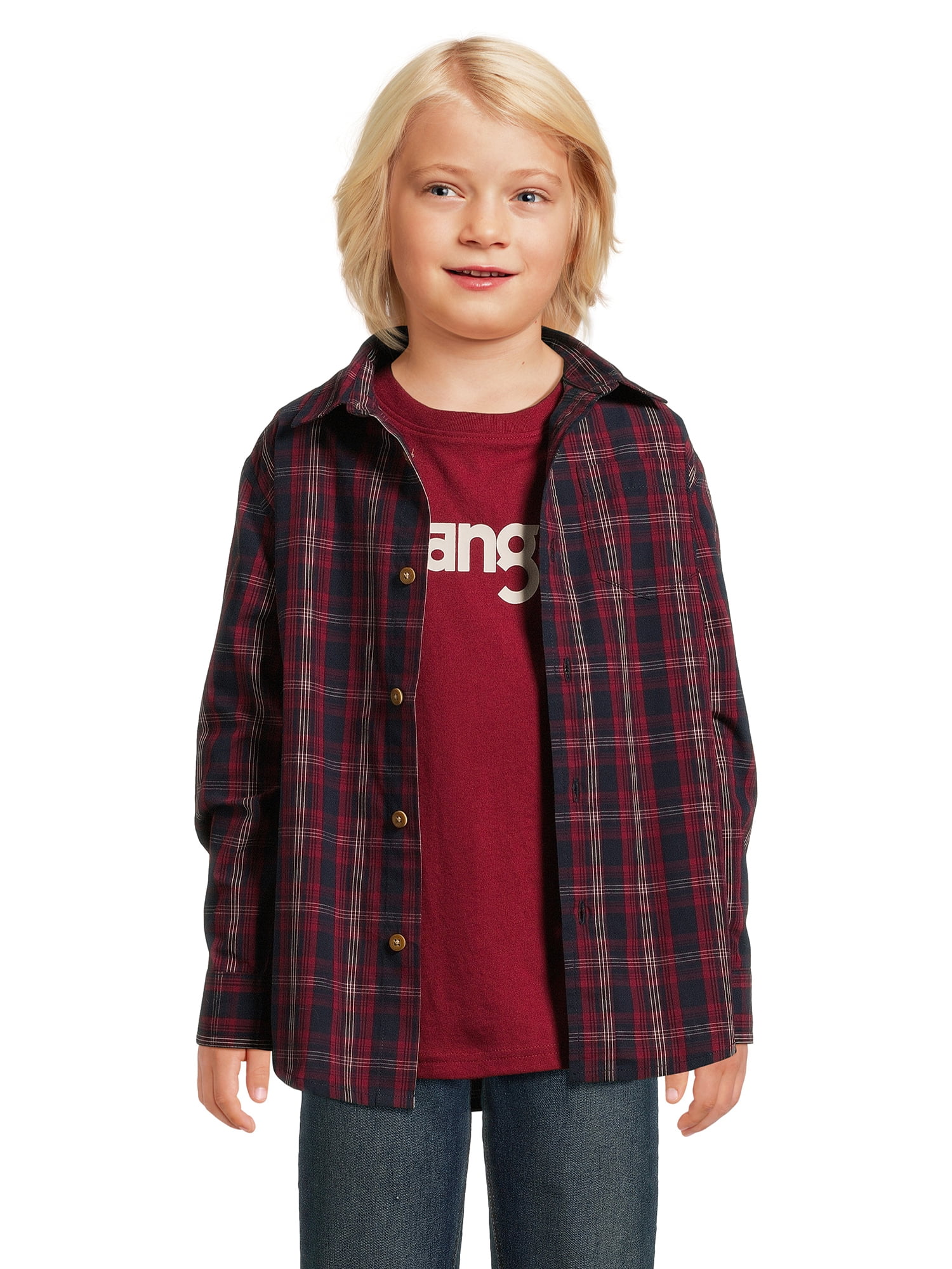 Wrangler Boys Long Sleeve ButtonUp Shirt and Short Sleeve Graphic TShirt, 2Pack, Sizes 418