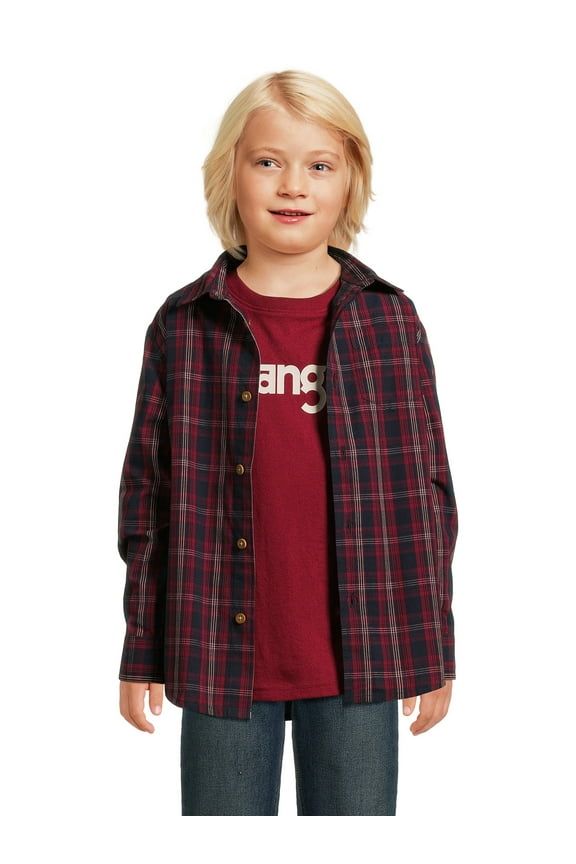 Boys Long Sleeve Button-Up Shirt and Short Sleeve Graphic T-Shirt, 2-Pack, Sizes 4-18 & Husky