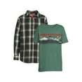 thumbnail image 1 of Wrangler Boys Long Sleeve Button-Up Shirt and Short Sleeve Graphic T-Shirt, 2-Pack, Sizes 4-18 & Husky, 1 of 5