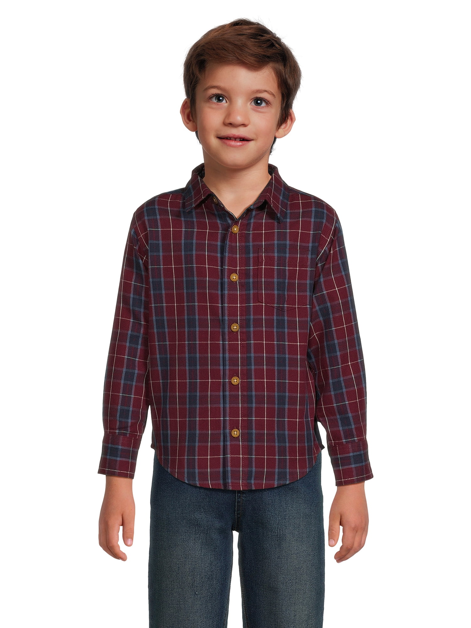 Wrangler Boys Long Sleeve Button-Up Twill Shirt, Sizes 4-18 & Husky ...