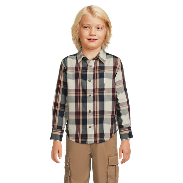 Wrangler Boys Long Sleeve Button-Up Twill Shirt, Sizes 4-18 & Husky
