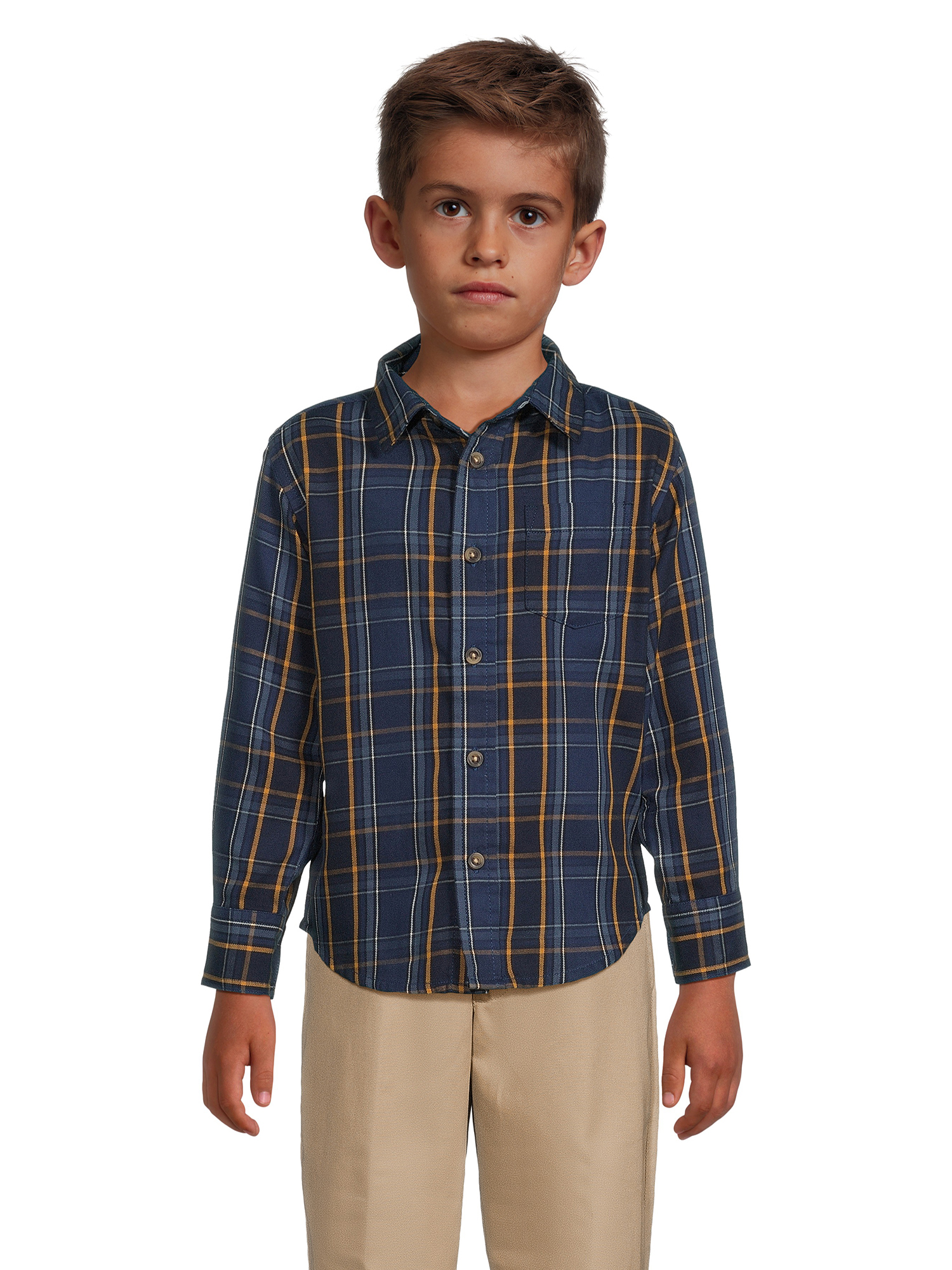 Wrangler Boys Long Sleeve Button-Up Twill Shirt, Sizes 4-18 & Husky - image 1 of 5