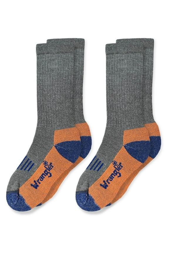 Wrangler Boys Merino Wool Half Cushion Seamless Rib Boot Crew Socks 2 Pair Pack
