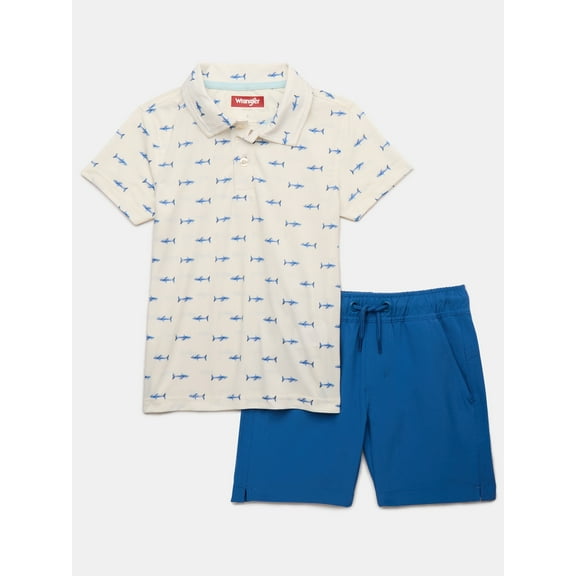 Wrangler Boys Short Sleeve Polo Shirt and Short 2-Peice Set, Sizes 4-7