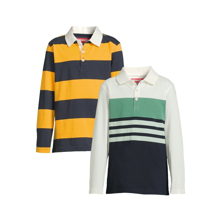 Wrangler Boys' Striped Polo Shirt with Long Sleeve, 2-Pack, Sizes