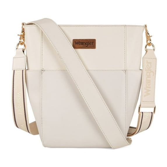 Wrangler Large Crossbody Bag for Women Vegan Leather Cross Body Purse with Guitar Strap, Beige