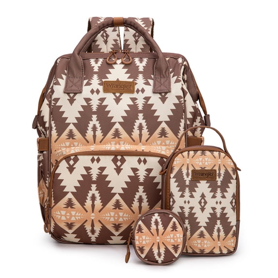 Wrangler Callie 3-Piece Diaper Bag Backpack Set with Pacifier Case and Bottle Bag, Brown