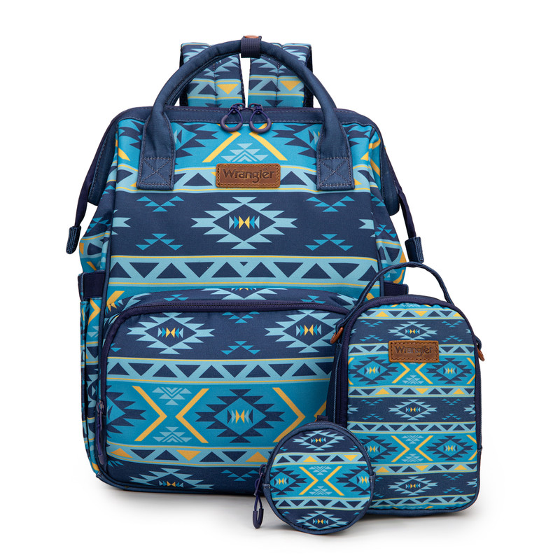 Wrangler Callie 3-Piece Diaper Bag Backpack Set with Pacifier Case and Bottle Bag, Navy