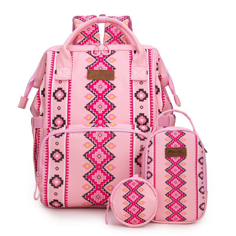 Wrangler Callie 3-Piece Diaper Bag Backpack Set with Pacifier Case and Bottle Bag, Pink
