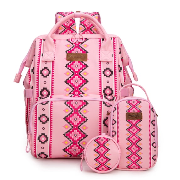 Wrangler Callie 3-Piece Diaper Bag Backpack Set with Pacifier Case and Bottle Bag, Pink