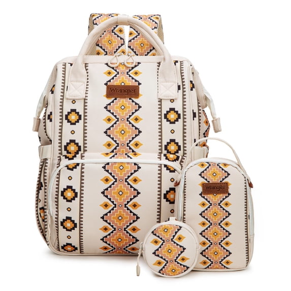 Wrangler Callie 3-Piece Diaper Bag Backpack Set with Pacifier Case and Bottle Bag, Tan