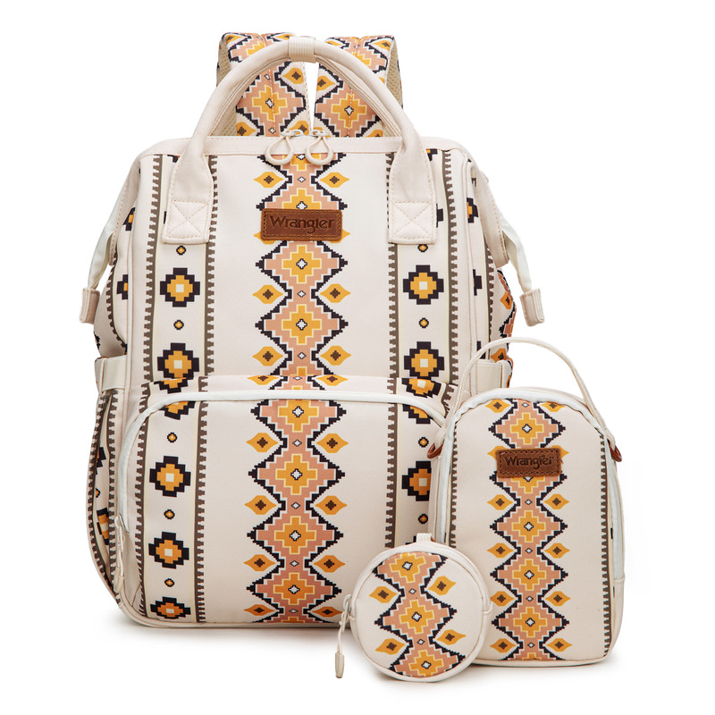 Wrangler Callie 3-Piece Diaper Bag Backpack Set with Pacifier Case and Bottle Bag, Tan