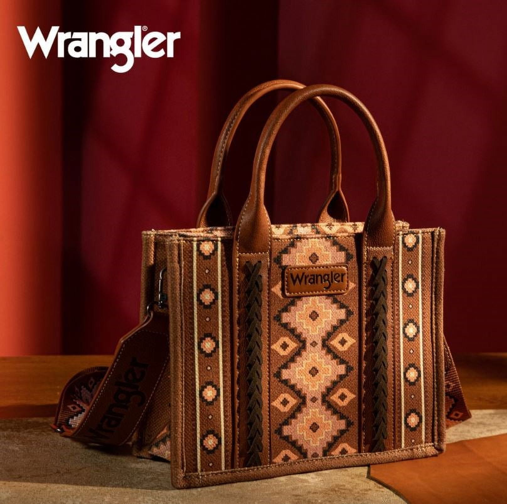 Wrangler Canvas Handbag/Bible Tote-Aztec-Dark Brown w/Removeable Strap ...