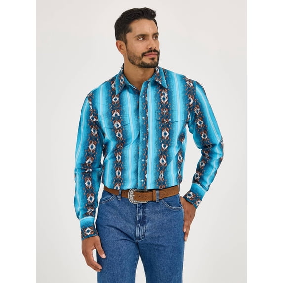 Wrangler Checotah Sea Salt Blue Print - Mens Shirt - 112365886