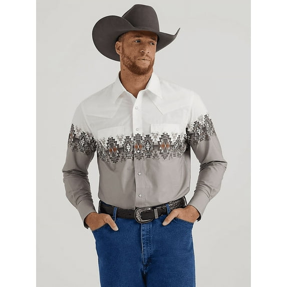 Wrangler Men's Checotah White Aztec Printed Snap Down Shirt 112344420