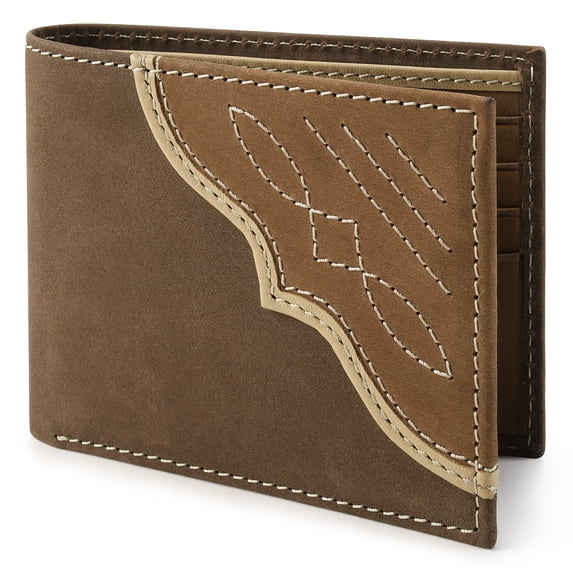 Wrangler Father's Day Classic Western Style Men's Wallet, Slim Profile Leather Bifold with Extra Capacity, Opens Flat & RFID Blocking, Gifts for Men