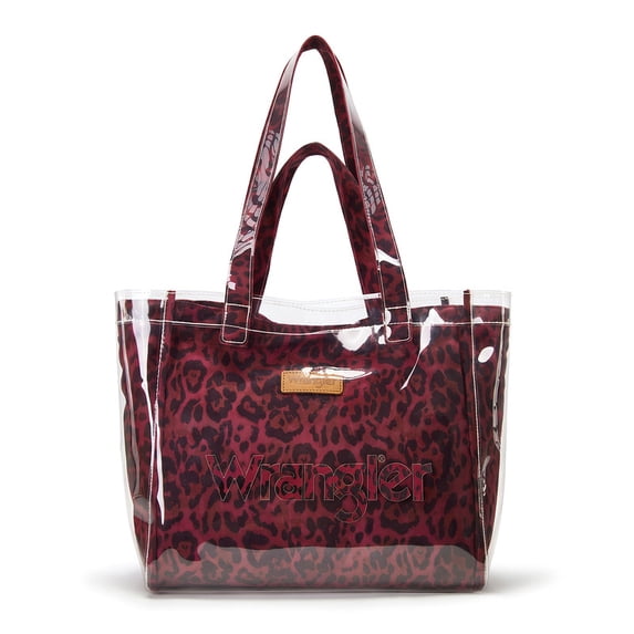 Wrangler Clear Tote Bag for Women with Leopard Print Insert & Pouches, Purple