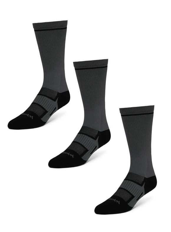Comfort Compression Crew Socks for Men, Size 6-12, Gray, 3 Pairs