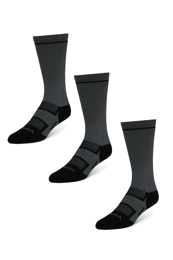 Comfort Compression Crew Socks for Men, Size 6-12, Gray, 3 Pairs