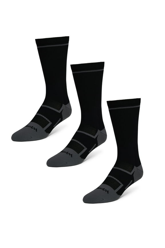 Comfort Compression Crew Socks for Men, Size 6-12, Black, 3 Pairs