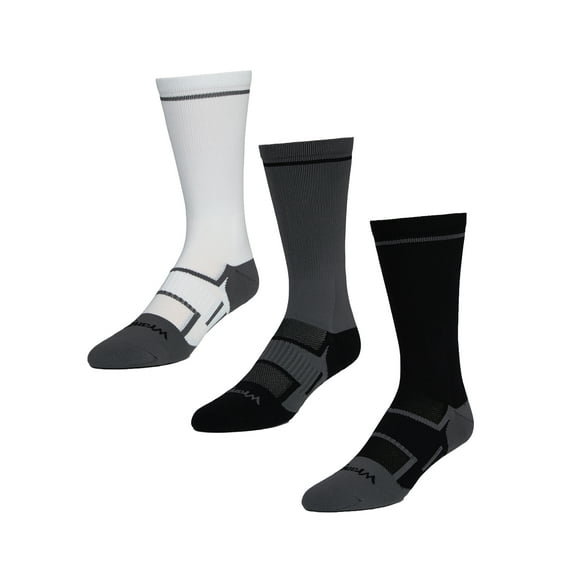 Wrangler Comfort Compression Crew Socks for Men, Size 6-12, White/Gray/Black, 3 Pairs