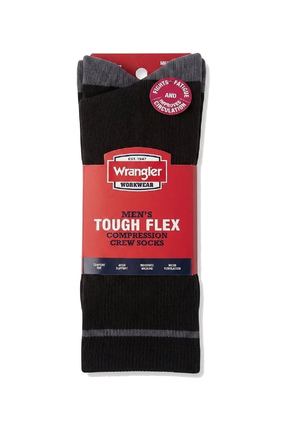 Comfort Compression Crew Socks for Men, Size 6-12, Black, 3 Pairs