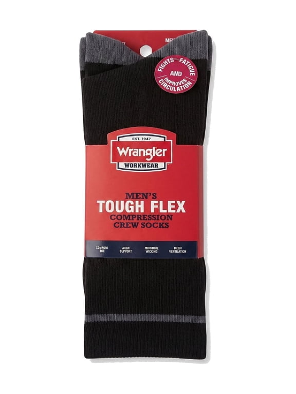 Comfort Compression Crew Socks for Men, Size 6-12, Black, 3 Pairs